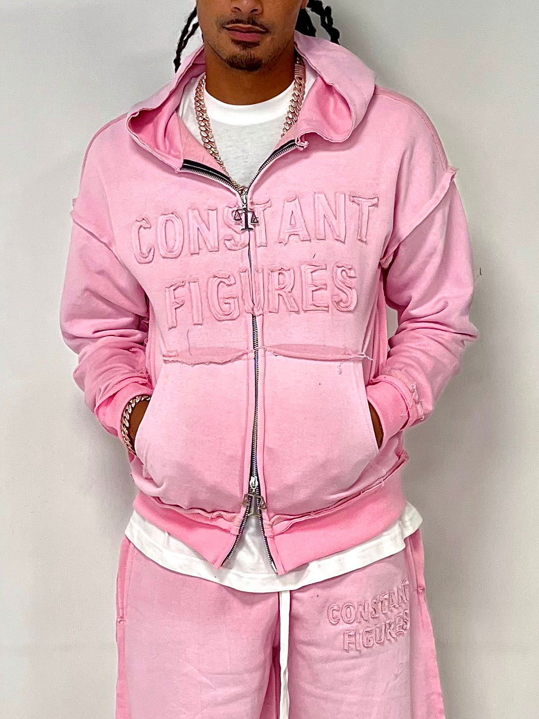 DISTRESSED|SUN-FADE SHORT & HOODIE SET - PINK